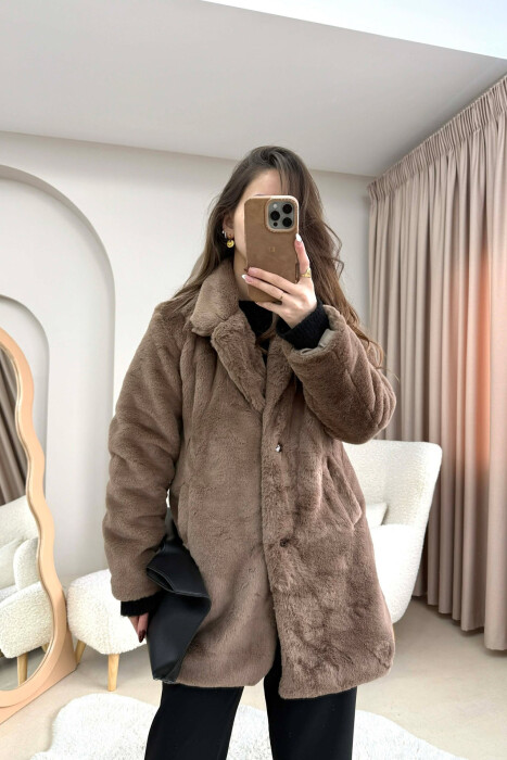 ONE COLOR MEDIUM FUR WOMAN COAT LIGHT BROWN/KAZB 
