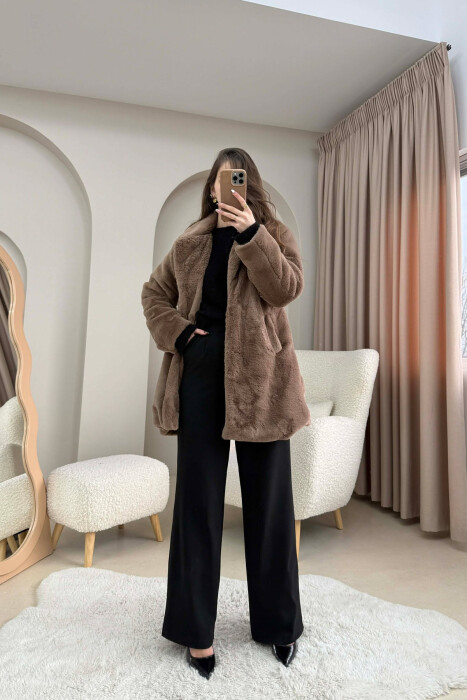 ONE COLOR MEDIUM FUR WOMAN COAT LIGHT BROWN/KAZB - 2