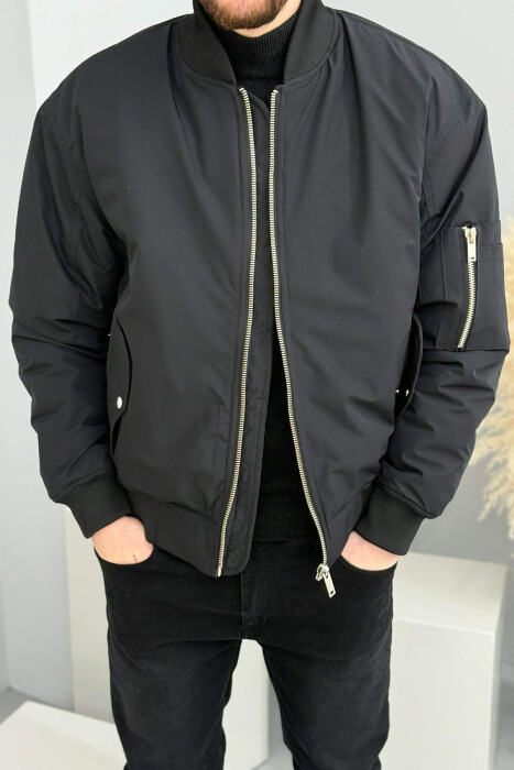 ONE COLOR MEN BOMBER JACKET BLACK/ E ZEZE - KLAUDIO FASHION