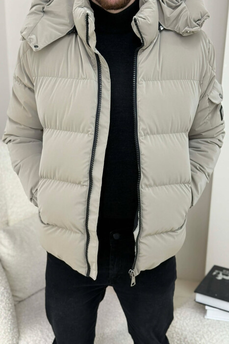 ONE COLOR MEN PUFFER JACKET BEIGE/BEZHE - KLAUDIO FASHION