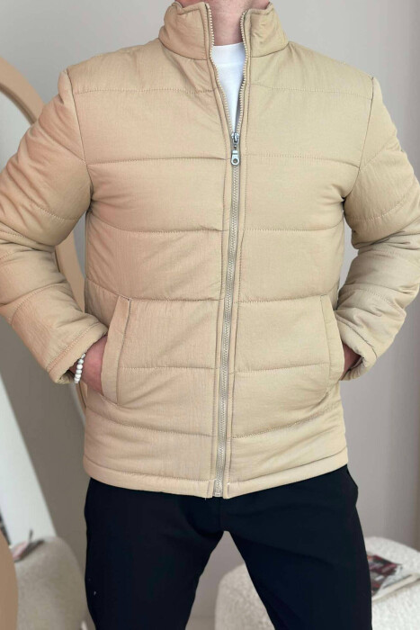 SIMPLE MEN PUFFER JACKET IN BEIGE COLOR 