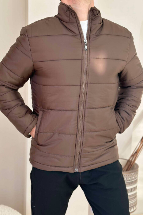 SIMPLE MEN PUFFER JACKET IN BROWN COLOR 