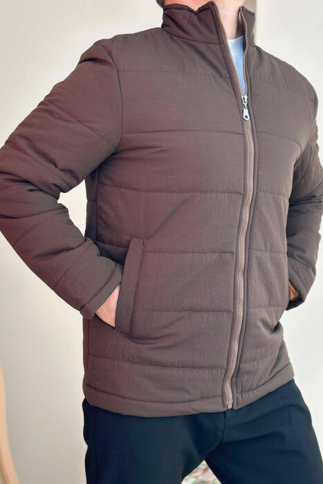 SIMPLE MEN PUFFER JACKET IN DARK BROWN COLOR 