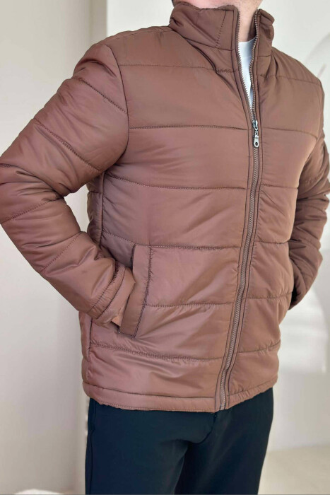 SIMPLE MEN PUFFER JACKET IN LIGHT BROWN COLOR 