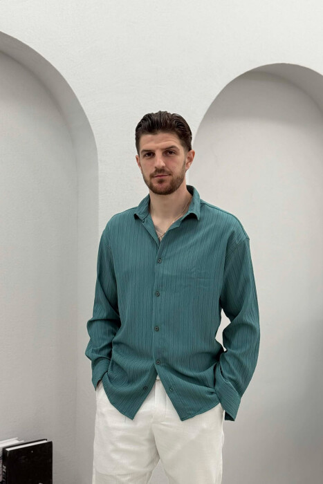 ONE COLOR MEN SHIRT BLUE STONE/GK - KLAUDIO FASHION