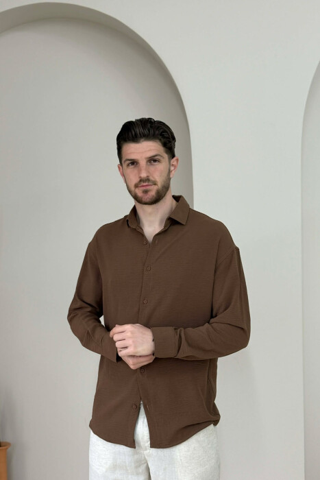 ONE COLOR MEN SHIRT BROWN/KAFE - 1