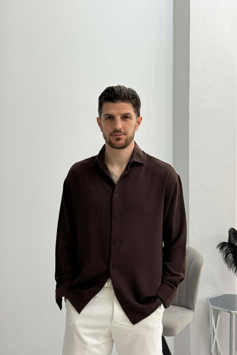 ONE COLOR MEN SHIRT DARK BROWN/KAE - KLAUDIO FASHION