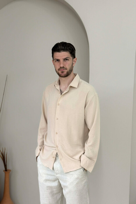 KEMISHE NJE NGJYRESHE PER MESHKUJ NE NGJYRE BEZHE TE ZBARDHUR - KLAUDIO FASHION