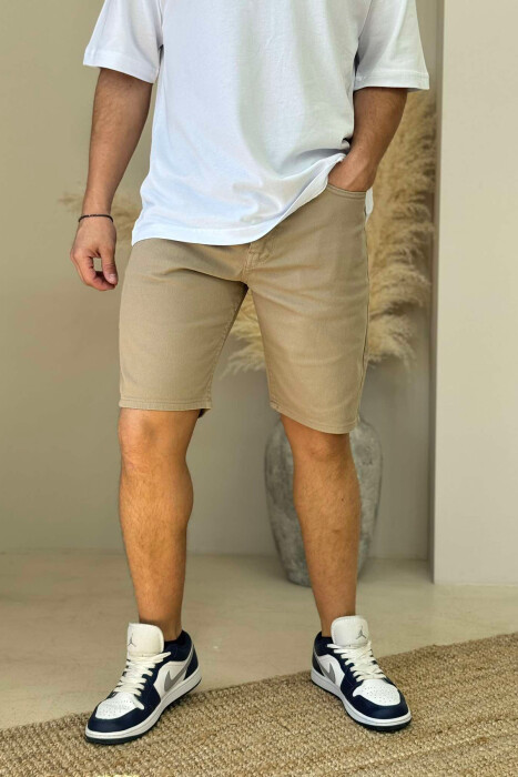 PANTALLONA TË SHKURTRA NJË NGJYRËSHE PËR MESHKUJ NË NGJYRËN BEZHË - KLAUDIO FASHION