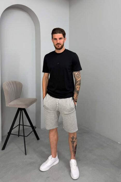 ONE COLOR MEN SHORT SWEATPANTS LIGHT GREY/GZ - KLAUDIO FASHION