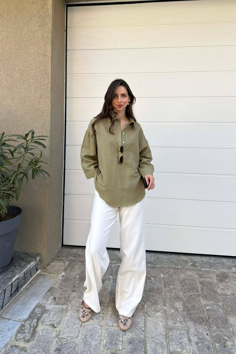 ONE COLOR NECK BUTTONS WOMAN SHIRT OLIVE/ULLI - 2