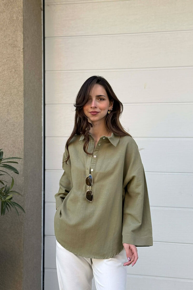 ONE COLOR NECK BUTTONS WOMAN SHIRT OLIVE/ULLI - 3