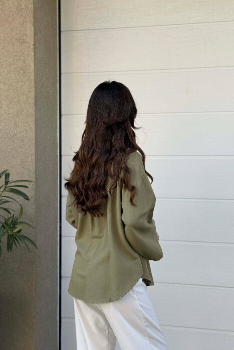 ONE COLOR NECK BUTTONS WOMAN SHIRT OLIVE/ULLI - 4