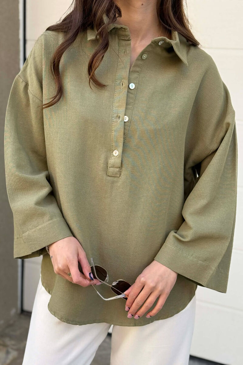 ONE COLOR NECK BUTTONS WOMAN SHIRT OLIVE/ULLI - 5