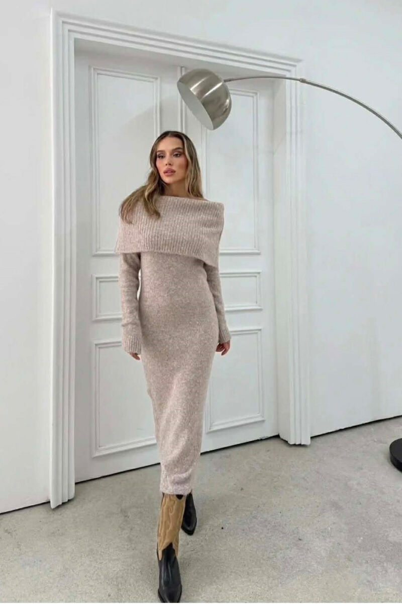 ONE COLOR OFF SHOULDERS WOMAN DRESS BEIGE/BEZHE - 1