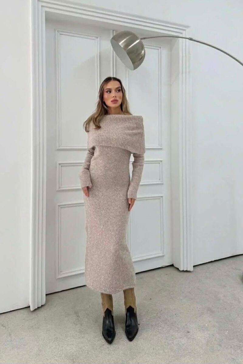 ONE COLOR OFF SHOULDERS WOMAN DRESS BEIGE/BEZHE - 6