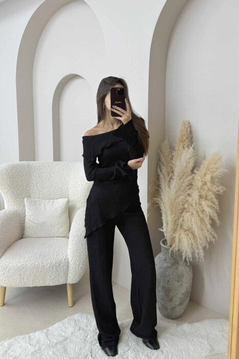 KOSTUM NJE NGJYRESH BLUZE ME SUPET JASHTE+PANTALLONA PER FEMRA NE NGJYRE TE ZEZE - KLAUDIO FASHION