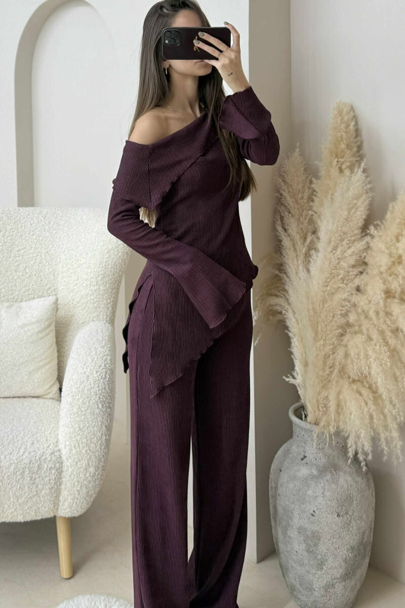 ONE COLOR OFF SHOULDER+TROUSERS WOMEN SET DARK PURPLE/LEJLA ERRET - 2