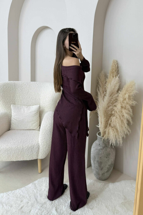 ONE COLOR OFF SHOULDER+TROUSERS WOMEN SET DARK PURPLE/LEJLA ERRET - 3