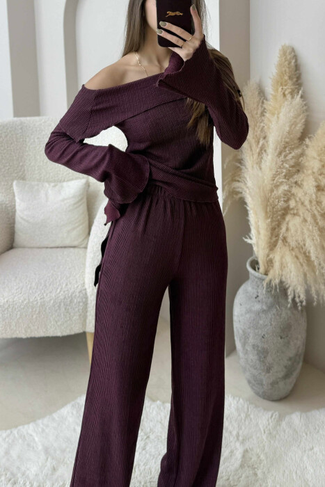 ONE COLOR OFF SHOULDER+TROUSERS WOMEN SET DARK PURPLE/LEJLA ERRET - 4