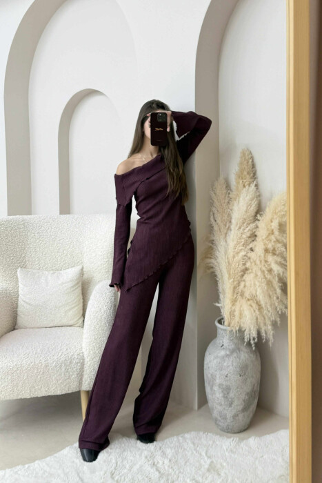 ONE COLOR OFF SHOULDER+TROUSERS WOMEN SET DARK PURPLE/LEJLA ERRET - 5