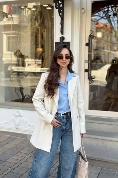 ONE COLOR ONE BUTTON SIMPLE WOMAN JACKET ANTIQUEWHITE/ANTIKE 