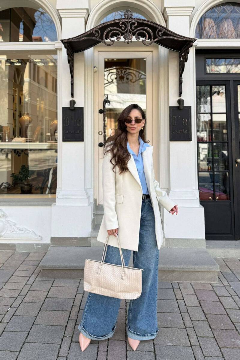 ONE COLOR ONE BUTTON SIMPLE WOMAN JACKET ANTIQUEWHITE/ANTIKE - 2