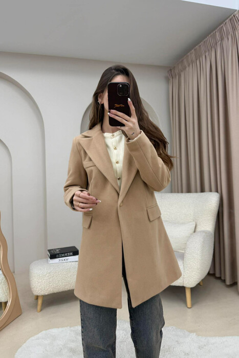 ONE COLOR ONE BUTTON SIMPLE WOMAN JACKET BEIGE/BEZHE - 1