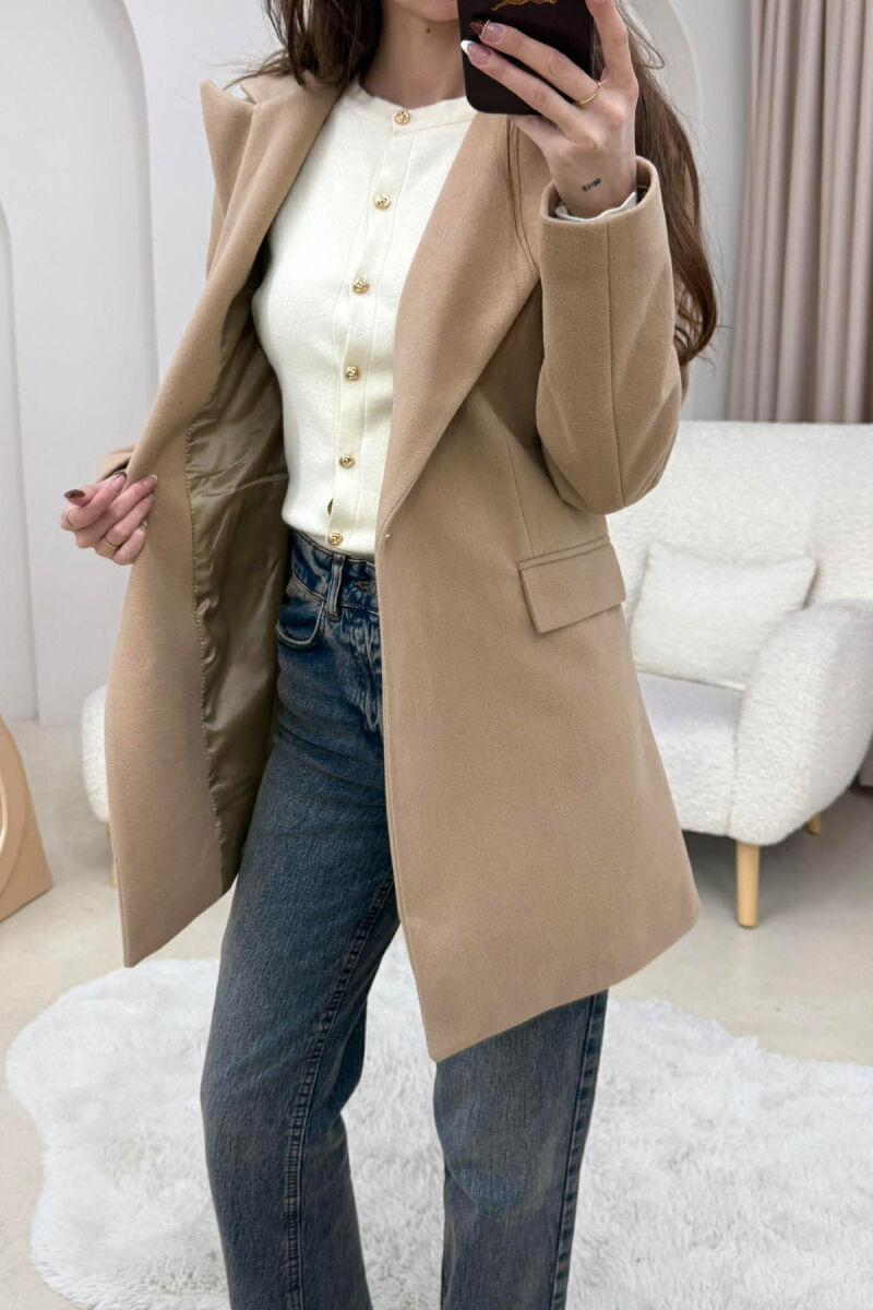 ONE COLOR ONE BUTTON SIMPLE WOMAN JACKET BEIGE/BEZHE - 2