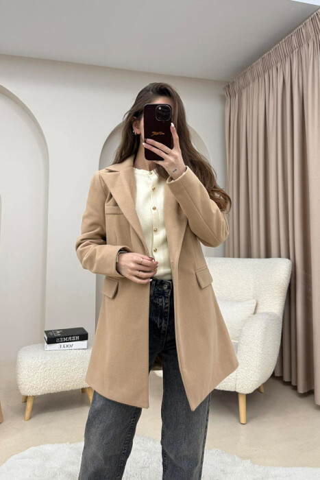 ONE COLOR ONE BUTTON SIMPLE WOMAN JACKET BEIGE/BEZHE - 3