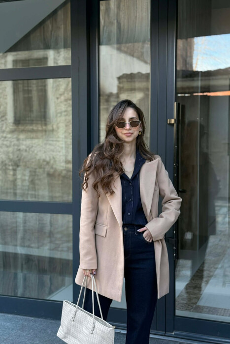 ONE COLOR ONE BUTTON SIMPLE WOMAN JACKET BEIGE/BEZHE - 1