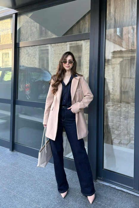 ONE COLOR ONE BUTTON SIMPLE WOMAN JACKET BEIGE/BEZHE - 2