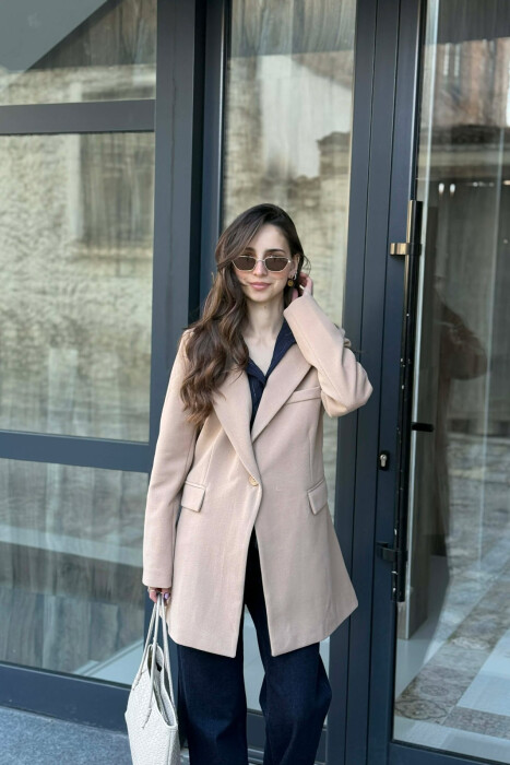 ONE COLOR ONE BUTTON SIMPLE WOMAN JACKET BEIGE/BEZHE - 3