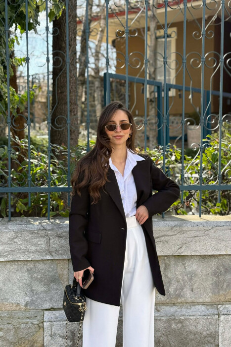 ONE COLOR ONE BUTTON SIMPLE WOMAN JACKET BLACK/ E ZEZE - 1