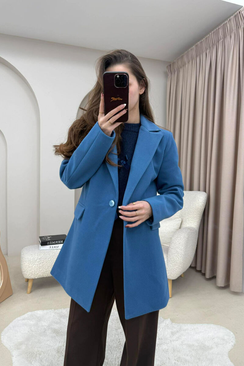 ONE COLOR ONE BUTTON SIMPLE WOMAN JACKET BLUE/BLU - 1