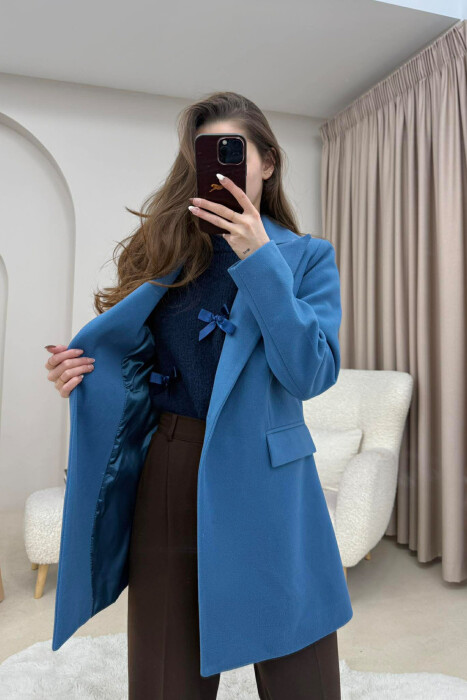 ONE COLOR ONE BUTTON SIMPLE WOMAN JACKET BLUE/BLU - 4