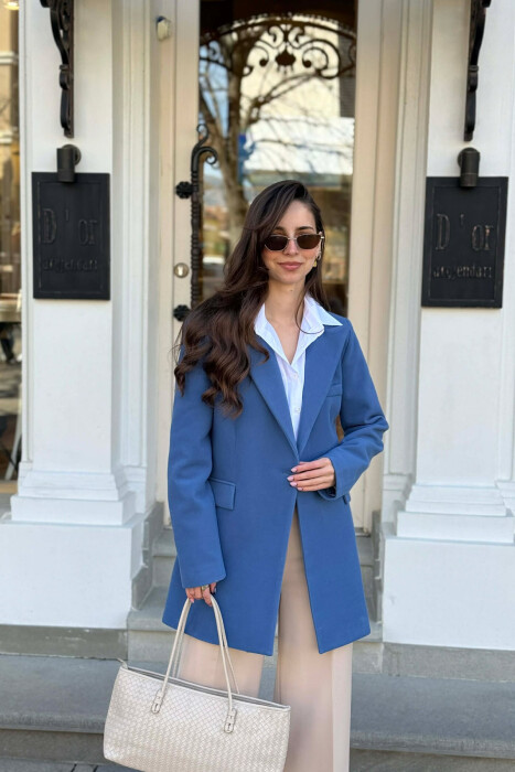 ONE COLOR ONE BUTTON SIMPLE WOMAN JACKET BLUE/BLU - 1