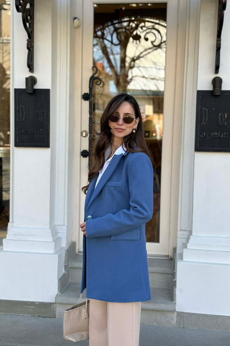 ONE COLOR ONE BUTTON SIMPLE WOMAN JACKET BLUE/BLU - 3