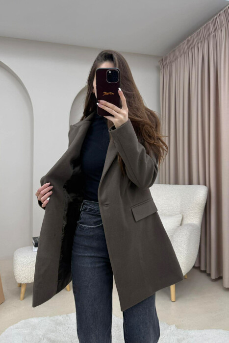 ONE COLOR ONE BUTTON SIMPLE WOMAN JACKET BROWN/KAFE 