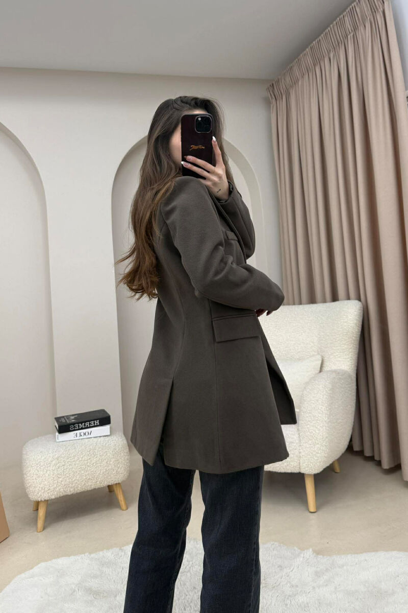 ONE COLOR ONE BUTTON SIMPLE WOMAN JACKET BROWN/KAFE - 3