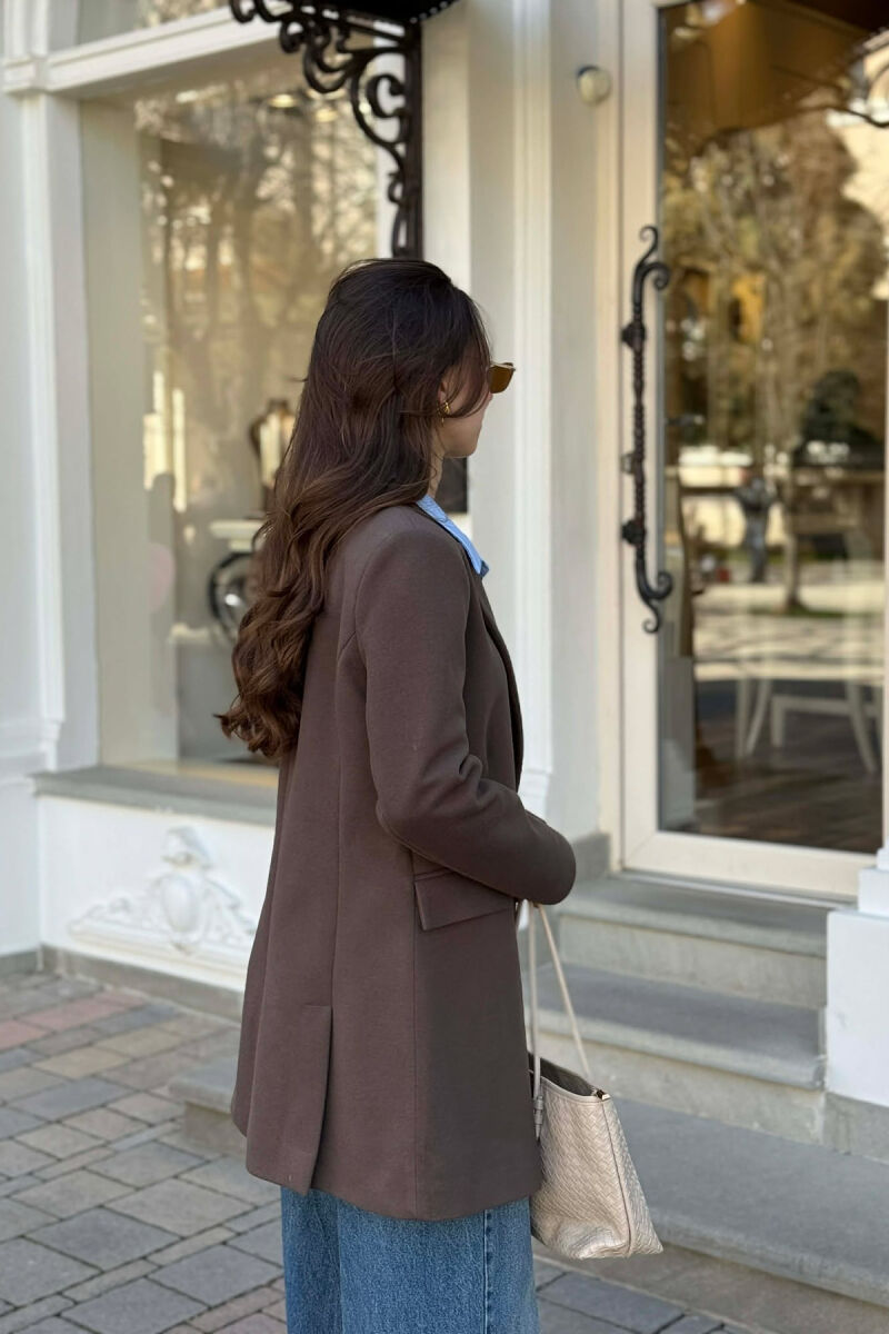 ONE COLOR ONE BUTTON SIMPLE WOMAN JACKET BROWN/KAFE - 9