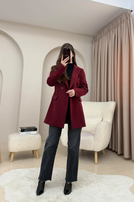ONE COLOR ONE BUTTON SIMPLE WOMAN JACKET BURGUNDY/VISHNJE - 2