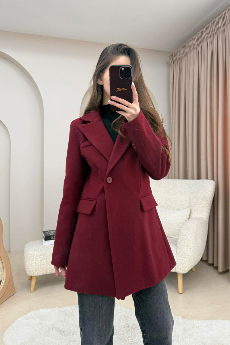 ONE COLOR ONE BUTTON SIMPLE WOMAN JACKET BURGUNDY/VISHNJE - 1