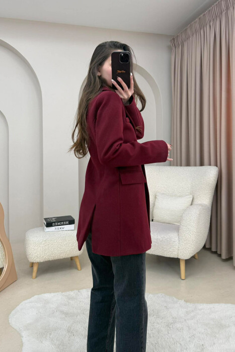ONE COLOR ONE BUTTON SIMPLE WOMAN JACKET BURGUNDY/VISHNJE - 3