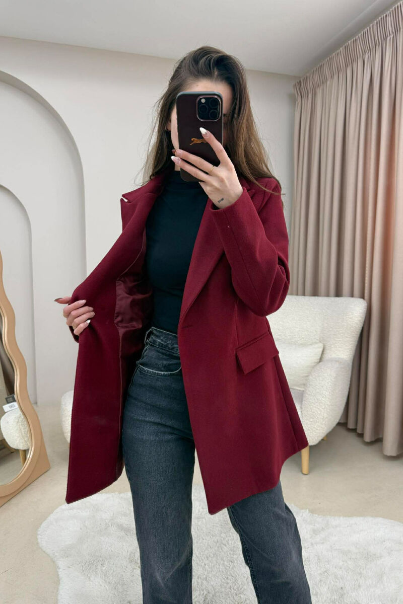ONE COLOR ONE BUTTON SIMPLE WOMAN JACKET BURGUNDY/VISHNJE - 4