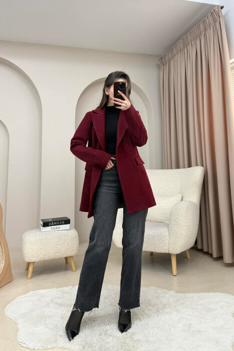 ONE COLOR ONE BUTTON SIMPLE WOMAN JACKET BURGUNDY/VISHNJE - 5