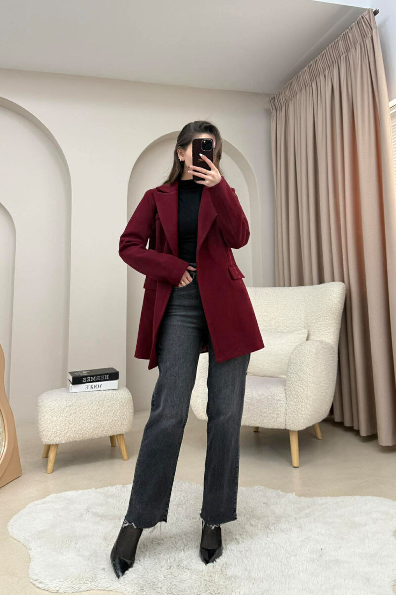 ONE COLOR ONE BUTTON SIMPLE WOMAN JACKET BURGUNDY/VISHNJE - 5