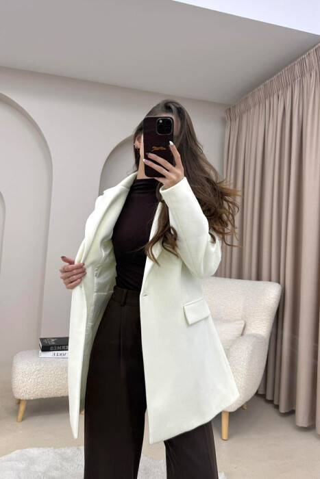 ONE COLOR ONE BUTTON SIMPLE WOMAN JACKET CREAM/KREM - 3