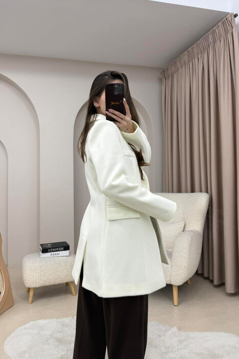 ONE COLOR ONE BUTTON SIMPLE WOMAN JACKET CREAM/KREM - 4