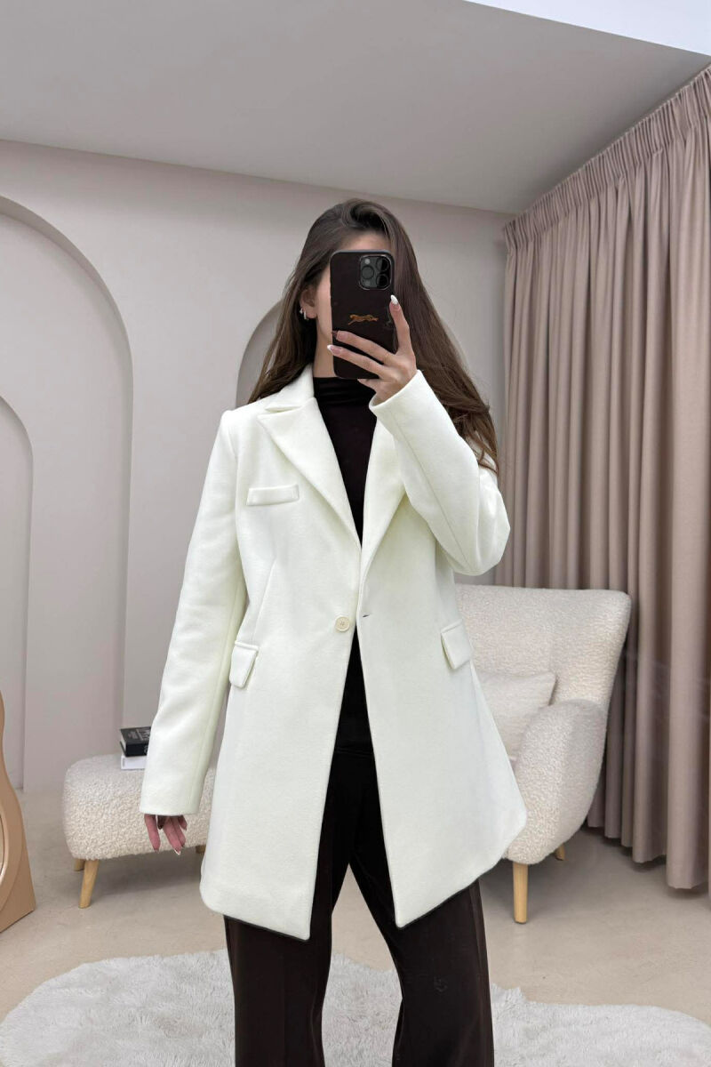 ONE COLOR ONE BUTTON SIMPLE WOMAN JACKET CREAM/KREM - 1